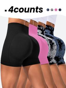 Women's Solid Color/Tie Dye Print High Waist Sports Shorts, Gym Shorts, Sporty Comfortable High Stretch Skinny Shorts, Ladies Sportswear for Gym Workout Running