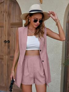 Women's Solid Color Vest  &  Shorts Two-piece Set, Elegant Fashion Casual Top  & Shorts for Daily Outdoor Wear, Ladies Summer Clothes