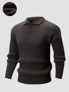 Men's Solid Button Front Drop Shoulder Polo Sweater, Regular Fit Casual Long Sleeve Polo Neck Jumper for Fall & Winter, Men's Knitwear for Daily Wear