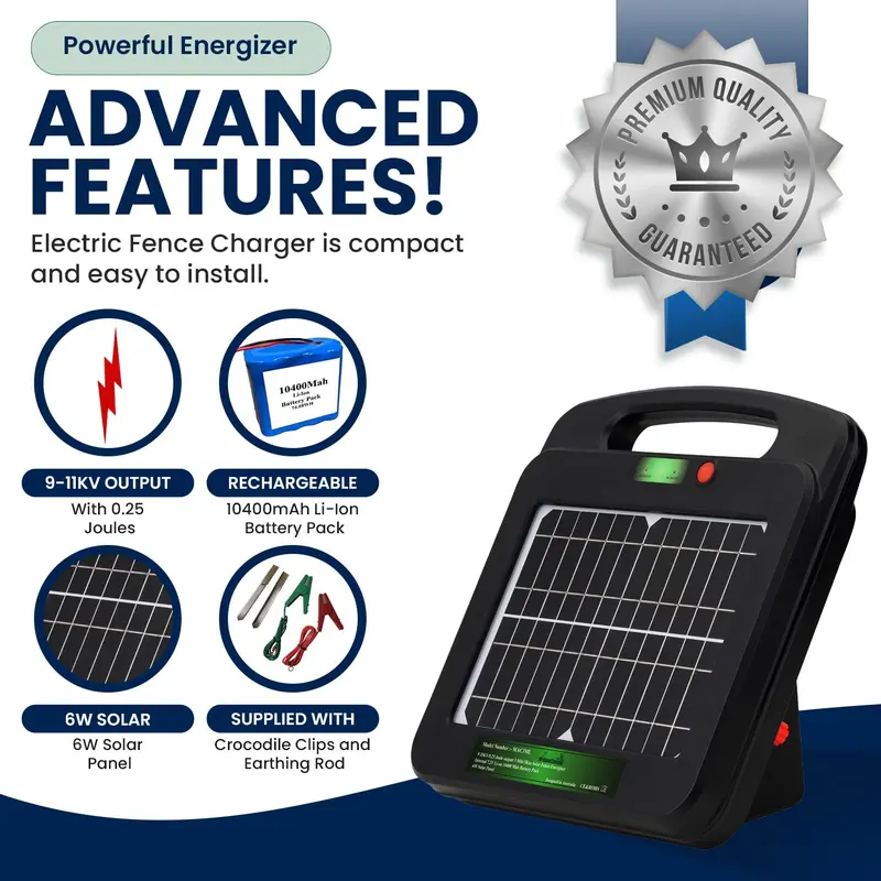 My Animal Command Solar Powered Electric Fence Charger 5 Km 0.25 Joules Output (9-11KV) Electric Fence Energizer Containment & Protection of Livestock, Horses, Cattle Sheep, Pets Easy Installation 3