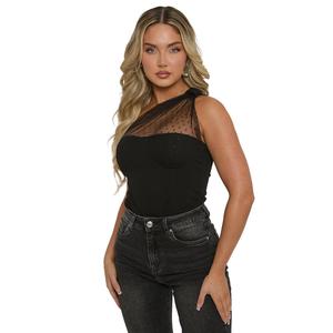 Carrie Polka Mesh Corset One Shoulder Bodysuit