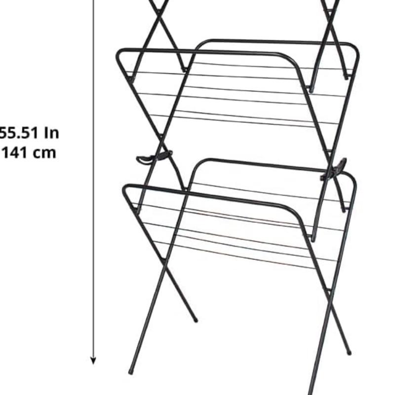 3 Tier Clothes Airer Drying Indoor and Outdoor Laundry Rack with Non-Slip Feet and Corner Spaces for Hangers, Flat Foldable Space Saving, 63 x 46 138 (Black) 5