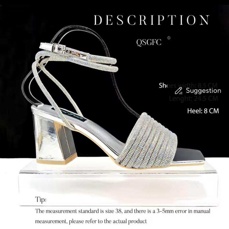 QSGFC Women's Olive Color Rhinestone High Heel Peep Toe Sandals and Bag Set - Perfect for Summer Occasions - Comfort, Decor, Shoe, Walking Shoes, Girl, Weight 4