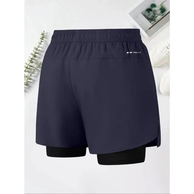 Men's 2 in 1 Solid Drawstring Waist Zip Pocket Athletic Shorts with Liner, National Day Clothing, Casual Quick Dry Sports Running Gym Shorts for Summer, Shorts for Men 3