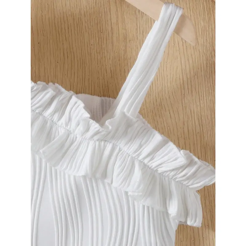Tween Girls Elegant Asymmetrical Neck Frill Trim T-Shirt 2