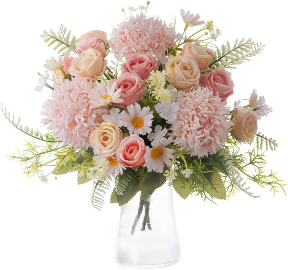 rtificial Flowers, Fake Rose Silk Hydrangea Bouquet Decor Plastic Sunflowers Flower Arrangements Wedding Decoration Table Centerpieces 3 Packs (Pink)