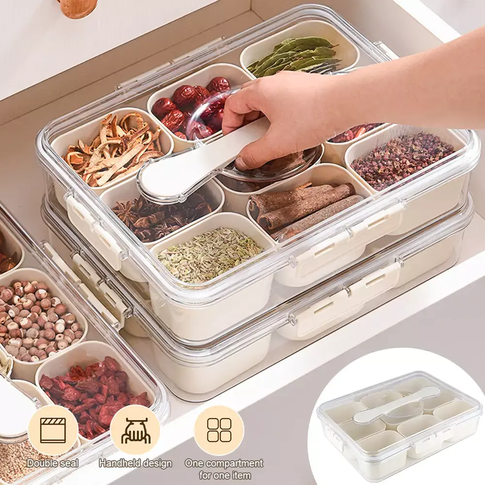 9 Grids Divided Serving Tray Storage Box Portable Format Seasoning Food Box UK