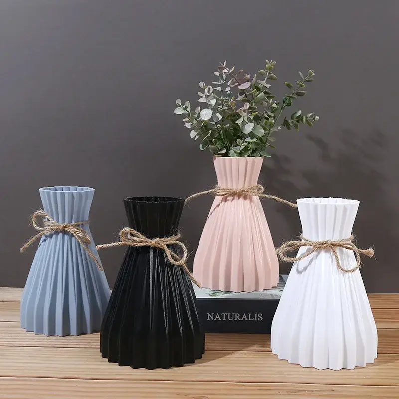 New Brand Plastic Vase Nordic Not Fragile Flower Vase White Imitation Ceramic Flower Pot Basket Decor for Flowers Home Decor 2
