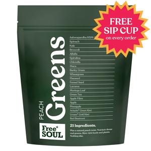 Peach Greens by Free Soul – Daily Super Greens Powder in Peach Flavour | 30 Servings