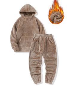 Men's Solid Hoodie & Pants Set, Casual Long Sleeve Hooded Sweatshirt & Jogger Pants, Men's Fall & Winter Clothes