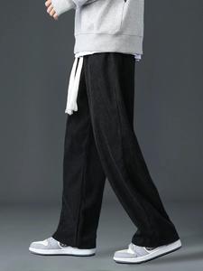 Men's Solid Drawstring Waist Corduroy Pants, Loose Casual Comfy Pocket Trousers for Spring & Fall, Men's Bottoms for Daily Wear