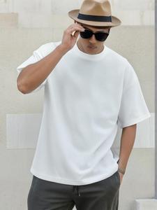 Men's Solid Color Corduroy Short Sleeve Tee, Loose Casual Fashion Round Neck T-shirt for Summer, Men's Top for Daily Wear, Tropical