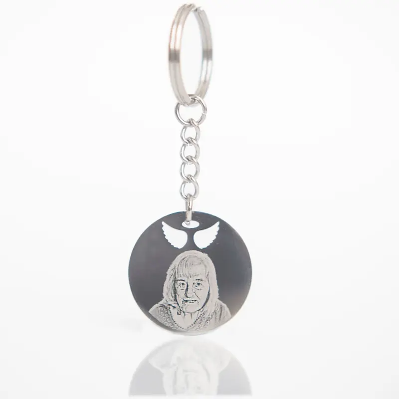 Photo engraved angel wing cut out keyring 0