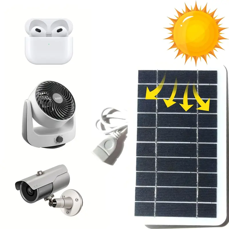 1pc Outdoor Solar USB Charger, Portable Charging Panel for Travel and Camping, Compatible with Mobile Power Banks, Phones, Flashlights, Fans - Conductive Metal, Type-C Interface, EVA Packaging, Camping Accessories 2