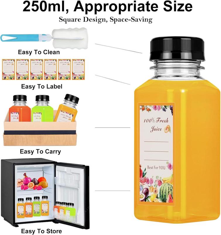 250ml Plastic Juice Bottles 6Pcs - Reusable PET Drink Bottles With Lids 4