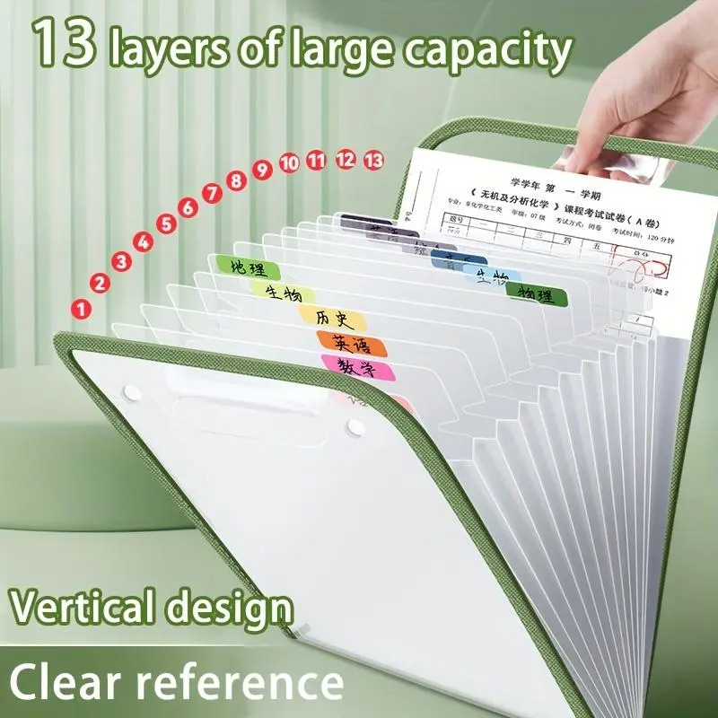 1pc, Durable A4 13-Pocket Expanding File Folder, Organ bag, Thickened PVC transparent, Organizer for Student Papers & Documents, for storing student test papers and data files 5