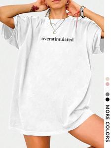 Women's Letter Print Round Neck Tee, Vintage Trendy Casual Short Sleeve T-shirt for Daily Wear, Ladies Summer Outfit, Top, Womenswear