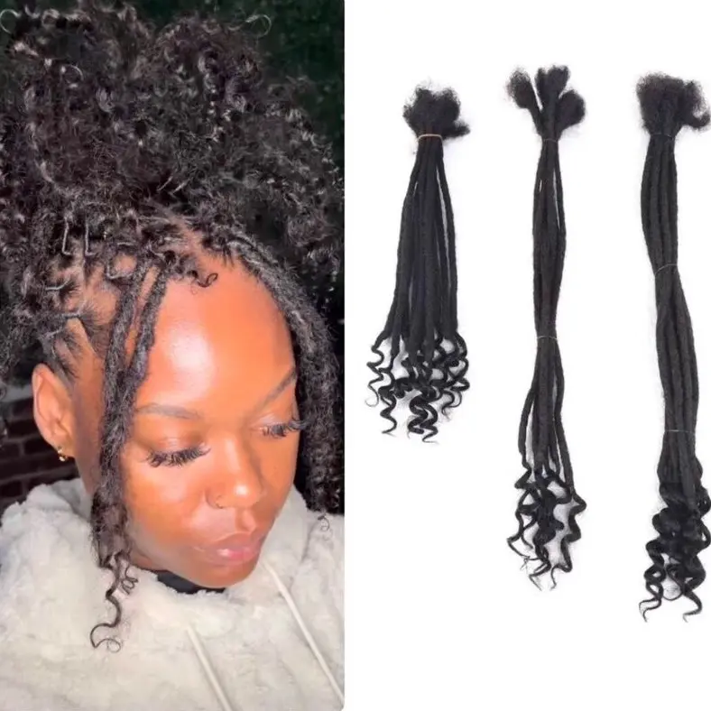 100% Human Hair Goddess Loc Extensions - Hand-made with Curly Tips dreadlocks(10Locs/Strands) + Free Gift
