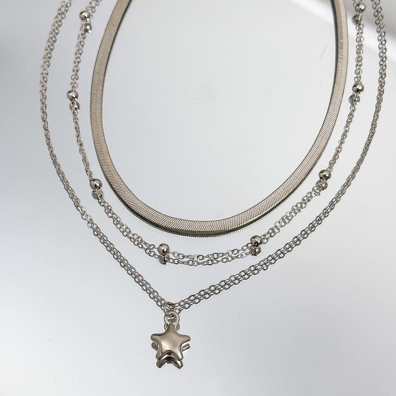 3Pcs Star Pendant Snake Chain Set - Minimalist Layered Necklaces for Women | Y2K Dainty Collarbone Jewelry | Gold Silver Aesthetic Photo Shoot Accessories 8