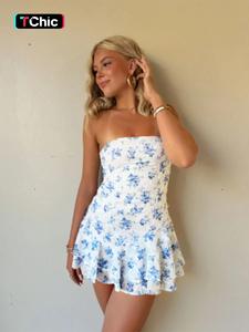 Women's Floral Print Tube Dress, Fashion Casual Strapless A Line Dress for Daily Outdoor Wear, Ladies Dress for Summer