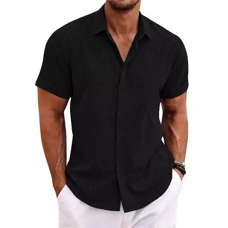 Men's Linen Shirts Short Sleeve Casual Shirts Button Down Shirt for Men Beach Summer Wedding Shirt Menswear Tops 1