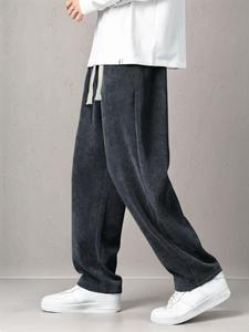 Men's Loose Fit Plain / Letter Patched Drawstring Waist Pants with Pocket Design, Casual Straight Leg Sweatpants, Spring & Fall Trousers for Men Outdoor Activities, Men Cargo Pants