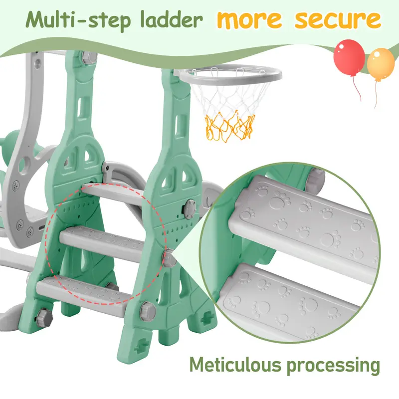 Slide for children, 4 in 1 children's slide, swing with basketball stand, climbing ladder, swing, slide, garden slide for indoor and outdoor use. 2