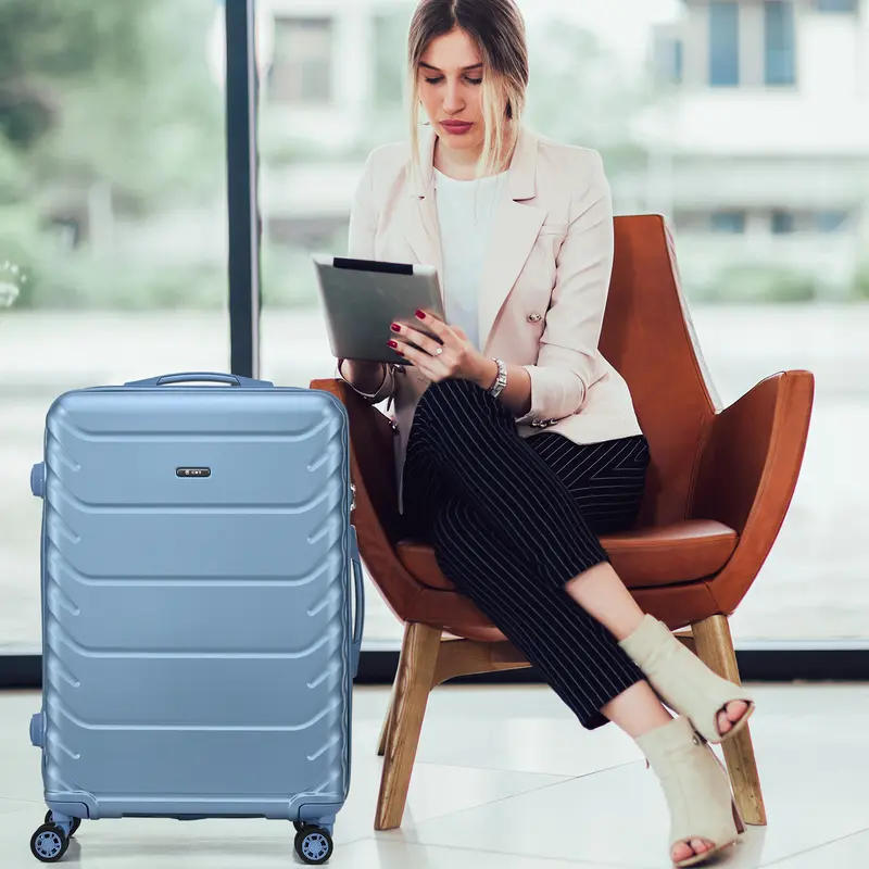 RMW Hard-shell Suitcases with 3-Digit Combination Lock 4 Dual Spinner Wheels Aluminium Telescopic Handle Durable Luggage Trolley for Travel Ice Blue 4