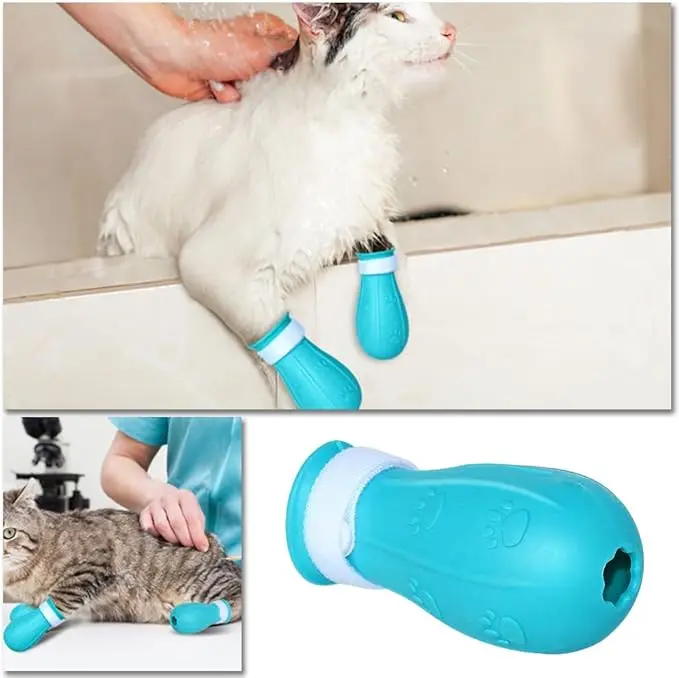 4 Pcs Cat Anti-Scratch Boots Adjustable Cat Paw Protector Foot Covers Cat Claw Protection Shoes for Home Bathing Shaving Cat Paw Protector 4