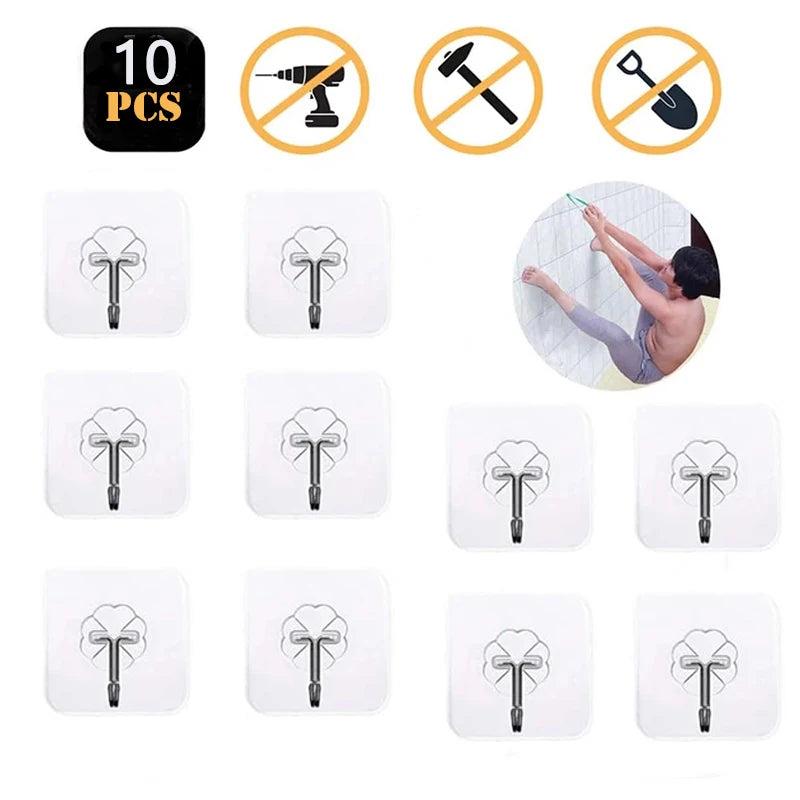 🔑 10/20Pcs Transparent Self-Adhesive Wall Hooks – Strong Suction Cup Hangers for Kitchen & Bathroom 1