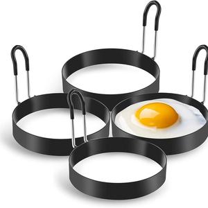 Stainless Steel Egg Ring, 4counts/set Round Egg Ring for Frying with Silicone Handle, Egg Ring for Griddle Breakfast Cooking, Fried Burger Patty Ring Nonstick Mold, Summer for Gift, Kitchen Gadgets