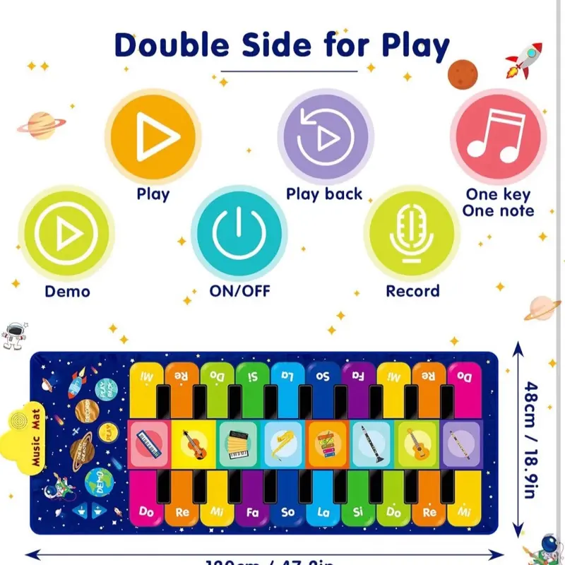 Musical Piano Mat 19 Keys Piano Keyboard Play mat Portable Musical Blanket Build-In Speaker & Recording Function For Kids Toddler Girls Boys 2