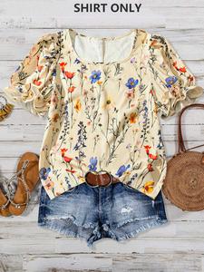 Women's Floral Print Blouse, Casual Short Sleeve Top for Daily Wear, Ladies Clothes for All Seasons, Womenswear