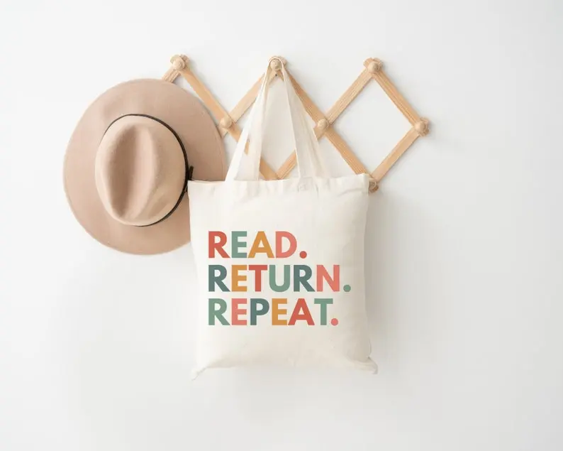 Read Return Repeat, Library Book Bag, Reader Tote Bag, Librarian Gifts, English Teacher Tote, Reading Canvas Tote, Bookstore Tote, Bookish 1