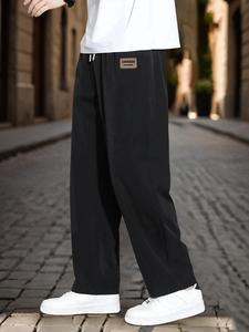 Men's Letter Tape Waistband Straight Leg Pants, Loose Casual Comfy Breathable Quick Drying Trousers for Summer, Men's Bottoms for Daily Wear