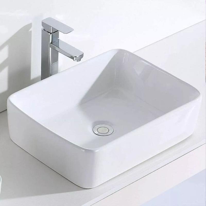 Modern White Ceramic Countertop Basin Rectangular Bathroom Sink | Stylish Cloakroom Wash Bowl for Vanity Unit, Ensuite or WC | Gloss Finish, Easy Clean & Durable | Space Saving Contemporary Counter Top Vessel Basin Sink for Home UK 3