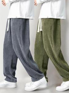 Men's Solid Drawstring Waist Corduroy Pants, Casual Comfy Straight Leg Trousers for Fall & Winter, Men's Bottoms for Daily Wear