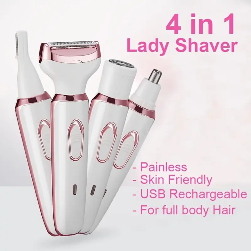 4 in 1 Electric Hair Removal Device Painless Epilator For Face Nose Legs and Underarm Bikini Trimmer Removal Shaver Cleaning Set Comfort 0