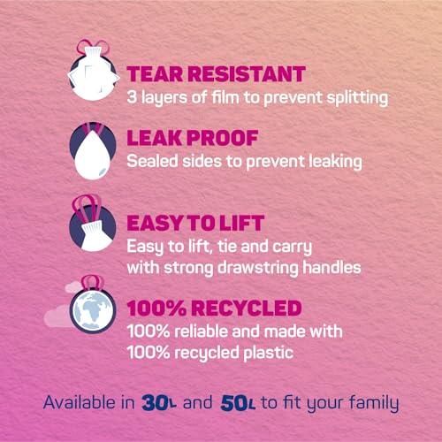 Bacofoil Elasti-Fit Bin Liners - 30L Recycled bin bags, 6 Rolls (72 Bags) - Leak-Proof, Elastic Fastening for Secure Fit - Made from 100% Recycled Plastic - Eco-Friendly Waste Disposal. 7