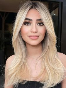 22 Inch Ombre Blonde Layered Natural Wavy Wig for Women, Pre Cut Lace, Pre Plucked Hairline,  Wear and Go Gorgeous Fluffy Wig without Bangs, Glueless Synthetic Lace Front Wig for Party, Daily Use, Fashion Fluffy Wigs