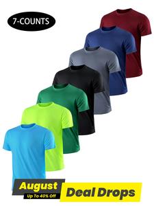 Men's Solid Color Short Sleeve Sports Tee, Breathable Quick Drying Crew Neck T-shirt, Casual Sportswear for Running Gym Workout, Training Shirt, Activewear