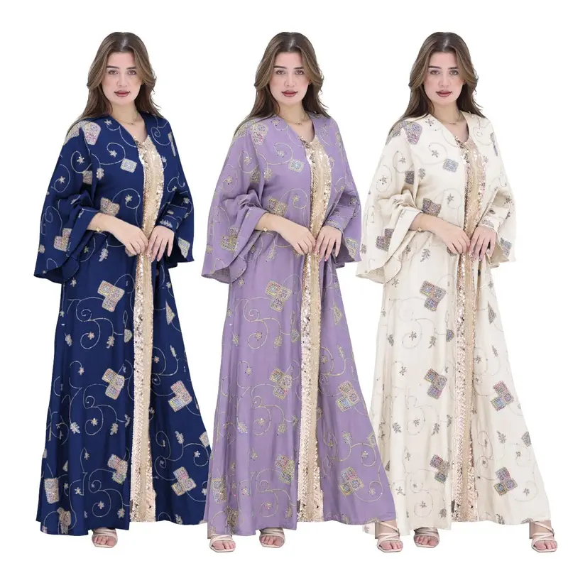XQY500388 Ethnic pattern embroidered robe with sequined lace elegant dress 0