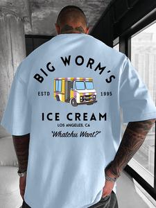 Men's Cartoon Ice Cream Truck & Letter Print Round Neck Tee, Loose Street Fashion Casual Short Sleeve T-shirt for Daily Wear, Men's Clothes for All Seasons