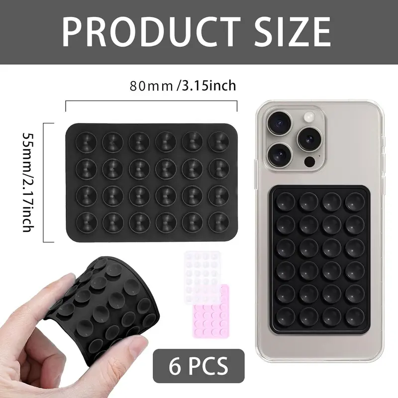6 PCS Sticky Phone Grip, Silicone Suction Cup Holders, Suction Cup Holder, Anti-Slip Phone Sticker for Walls, glass, tiles, Compatible with All Phones and Cases 1