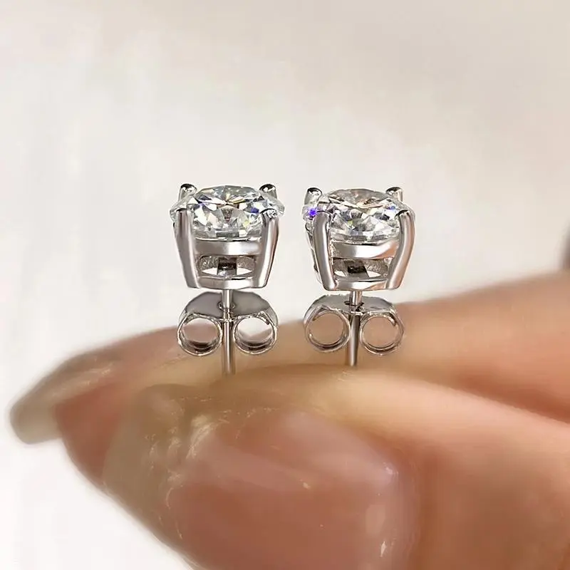 0.5-3ct Brilliant Round Cut Moissanite Four-Prong Stud Earrings for Women 925 Sterling Silver Wedding Jewelry 3