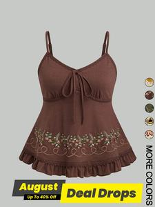 Women's Floral Embroidery Spaghetti Strap Cami Top, Bohemian Boho Casual Sleeveless Top for Beach Holiday Vacation, Ladies Clothes for All Seasons, Summer Tops, Womenswear, Peplum Tops, Effortless Summer Look, Feminine Elegant Casual Top, Camisole