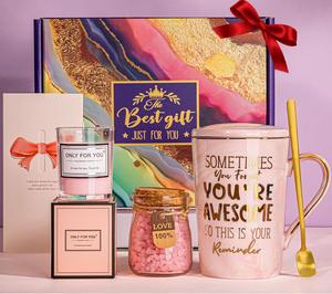 Biching Birthday Gifts Basket for Women, Gift ideas for Women, Inspirational Thank You Gifts for Her, Gift Idea for Girlfriend Sister Mum Wife Friend, Unique Coffee Mug Scented Candle Cards, Nice Gift Box