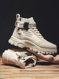 Men's Khaki Fashion Letter Print Tassel Decor Ankle Boots, Mens Shoes, Winter Boots, Casual Comfortable Lace Up Closed Toe Combat Boots for Daily Wear, Footwear, Boy Walking Shoes, Construction Workwear Boots