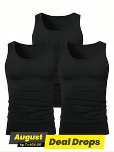 Men's Solid Color Scoop Neck Tank Top, Regular Fit Casual Comfy Breathable Sleeveless Top for Daily Wear, Men's All-Match Clothes for All Seasons