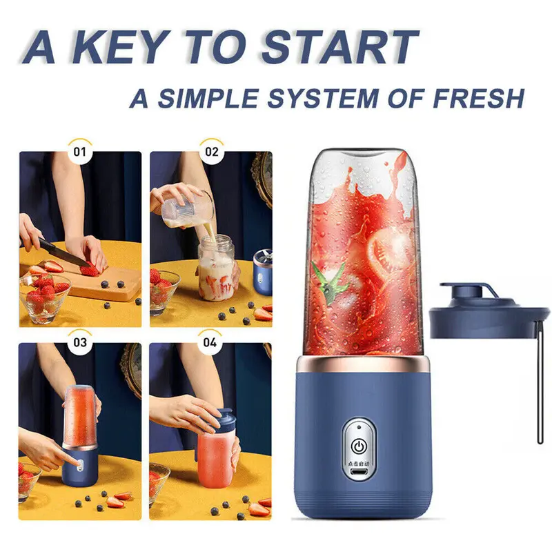 New Electric Mini Juice Maker Portable Blender Smoothie Juicer Fruit Machine UK with 2 Cups Eco-friendly Materials Rechargeable Battery 300ML Capacity 1800-20000 rpm 12 Months Warranty 4